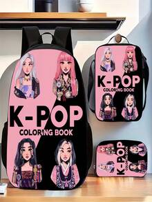 1个Kpop主题背包，高清印花，休闲双肩包，轻便单肩包，可作铅笔盒 - 彩色 - 查看 2