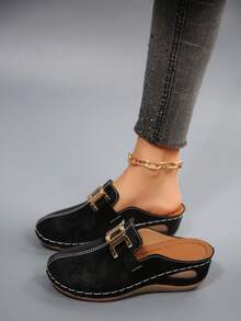 New Metal Chain Buckle Thick Soled Sandals, Fashionable And Comfortable, Suitable For Daily Wear - 黑色 - 查看 2
