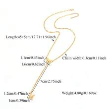 1pc Simple Fashion Bowknot Initial Pendant Golden Stainless Steel Lip Chain Necklaces For Women - Yellow Gold - View 2