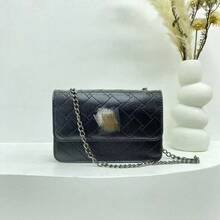New Color Block Chain Mini Square Shoulder Bag,  High-End Contrast Color Crossbody Purse For Women, Evening Clutch Suitable For Gifts---- - 黑色 - 查看 2