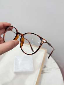 1副女士休闲复古方形/圆形豹纹时尚平底眼镜，适合日常佩戴和街拍 - 彩色 - 查看 5
