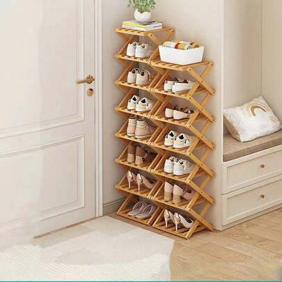 1pc Bamboo No-Installation Foldable Shoe Rack, Suitable For Dining Room, Entryway, Bedroom, Living Room