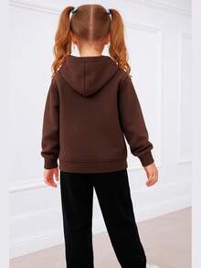 Fleece-Lined Sweatshirt And Pants Set With Drawstring And Pockets, Various Sizes. - Rỉ Nâu - Xem 3
