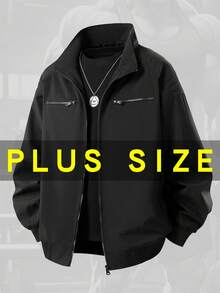 Plus Size Men's Jacket, Men's Plus Size Jacket, Stand Collar Jacket For Spring And Autumn, Extra Large Loose Draping Jacket Suitable For Figures, Holiday Gift Sports - Black - View 11