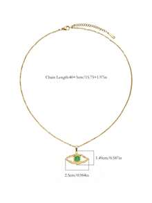 1pc Fashionable Retro 18K Gold Plated Stainless Steel Mysterious Guardian Devil's Eye Inlaid Tiger Eye & Green Natural Stone Pendant Necklace, Hypoallergenic, Suitable For Women's Daily, Party, Vacation, Layering, And Holiday Gifts - Gold - View 4