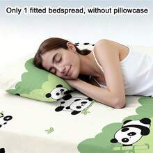 1件卡通可爱熊猫吃竹子印花磨毛床笠，卧室印花床罩，床垫罩，床垫保护套，防尘罩，床上用品（不含枕套） - 彩色 - 查看 2