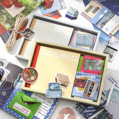 Korean Style Stationery Set Gift Box, DIY Scrapbooking Materials, Illustration Decorative Stickers, Notebook