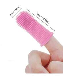 超柔软宠物指套牙刷，硅胶材质，清洁牙齿，适用于猫狗 - 粉色 - 查看 3