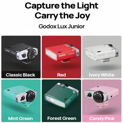 Godox Đèn flash Lux Junior có kích thước nhỏ gọn, vừa lòng bàn tay, được bọc da, thiết kế một tiếp điểm, hai chế độ chiếu sáng và nhiều màu sắc, tương thích với các máy ảnh , Fujifilm, Canon, Nikon, Panasonic và các hãng khác.