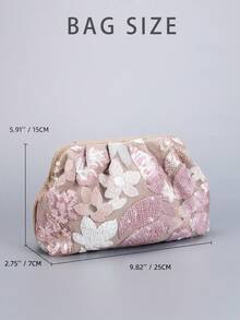 1件女士亮片印花褶皱时尚晚宴包，甜美假日风格手拿包，适合宴会、派对、休闲，时尚女士必备。 - 粉色 - 查看 3