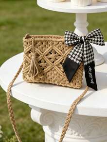 1 Piece Available. Custom Woven Crossbody Bags, Silk Scarves With Personalized Names, Personalized Crossbody Bags, Simple Woven Shoulder Bags, Multi-Functional Travel Beach Bags, Woven Beach Bags, Women's Clutches, Summer Bohemian Style Woven Shoulder Bags, Simple Woven Crossbody Bags, Women's Multi-Functional Travel Beach Bags, Woven Bags. - Khaki - View 6