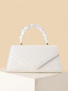 Elegant Ladies' Evening Pleated Handbag, Stylish And Simple Solid-Colour Evening Bag, Exquisite And Charming Party Chain Bag, Suitable For Ladies, Party Girls, Brides, And Young Women, Can Be Matched With Evening Dresses, Sequin Dresses, And Wedding Gowns. - White - View 3