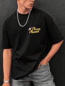 Disney Men's Casual T-Shirt, Pizza Planet Buzz Lightyear Print (Red Checkerboard), Bold & Retro Design, Perfect For Nostalgic Fans & Casual Outings - 黑色 - 查看 2