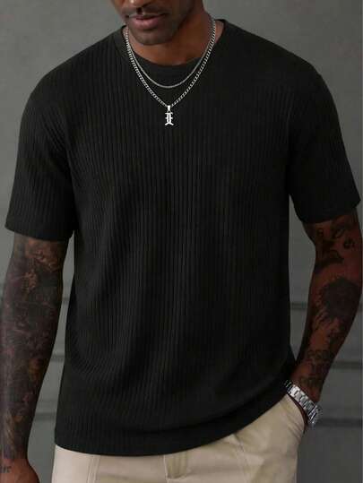 1pc Men's Casual Solid Color Round Neck Short Sleeve T-Shirt
