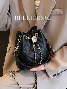 Túi xách nhỏ dáng xô, thêu hình thoi, dây xích, kiểu dáng thanh lịch dành cho nữ. - màu đen - Xem 7