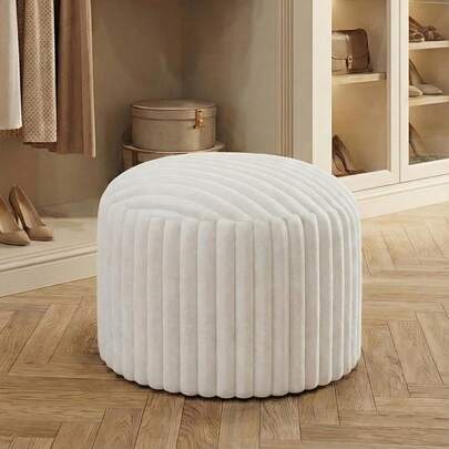 Cream White Elastic Velvet Round Ottoman Slipcover, Removable & Washable Furniture Protector Suitable For Round Footstool Or Decorative Chairs, Ideal For Living Room Or Bedroom Decor