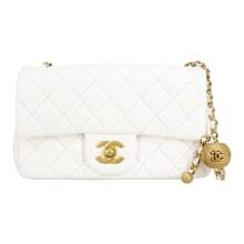 CHANEL Classic Flap CF21C, A Mini Women's Shoulder/Crossbody Bag Made Of  With An Adjustable Chain Strap And Gold Beads, Featuring A Classic Quilted Quilted Design. It's A Classic White Quilted Flap Bag. - AS1787-B02916-10601 - 查看 5