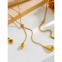 1pc Stainless Steel Retro Minimalist High-End Metallic Water Drop Pendant Necklace - Vàng vàng - Xem 4