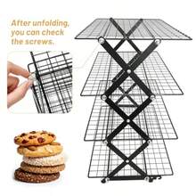 Estante de enfriamiento plegable de 4 niveles para hornear utensilios de hornear galletas estante ajustable y apilable de acero inoxidable para hornear galletas pan regalos para hornear - como en la foto - Ver 6