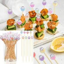 200支白色珠状竹签，4.7英寸竹制鸡尾酒签，适用于酒店、餐厅、婚礼、派对开胃菜、蛋糕、饮料、水果等。 - A - 查看 2