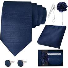Men's Satin Ties, Slim Tie And Bow Tie Set For Gentlemen, High Quality Suit Accessory, 8CM Ties With Cufflinks And Box, Gift For Husband, Father, Friend, 42548348 - 青檸色 - 查看 1