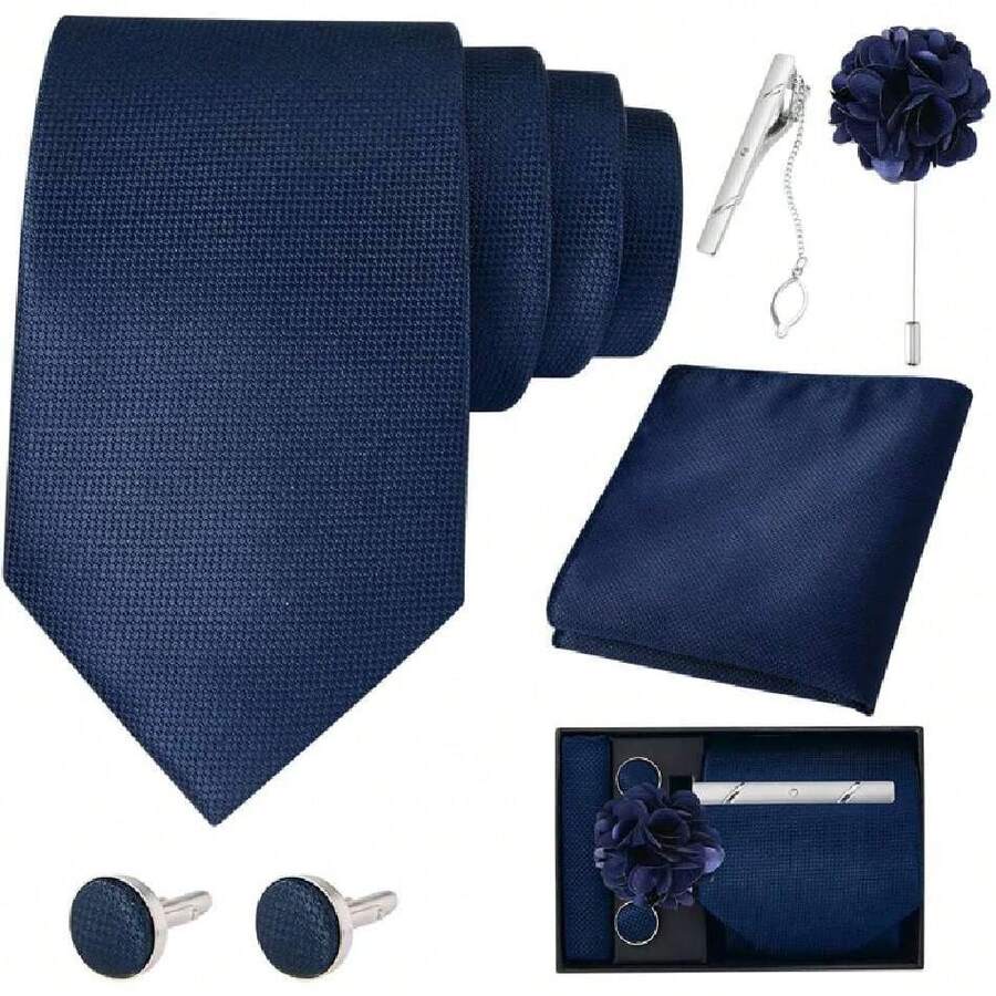 Men's Satin Ties, Slim Tie And Bow Tie Set For Gentlemen, High Quality Suit Accessory, 8CM Ties With Cufflinks And Box, Gift For Husband, Father, Friend, 42548348 - 青檸色 - 查看 1