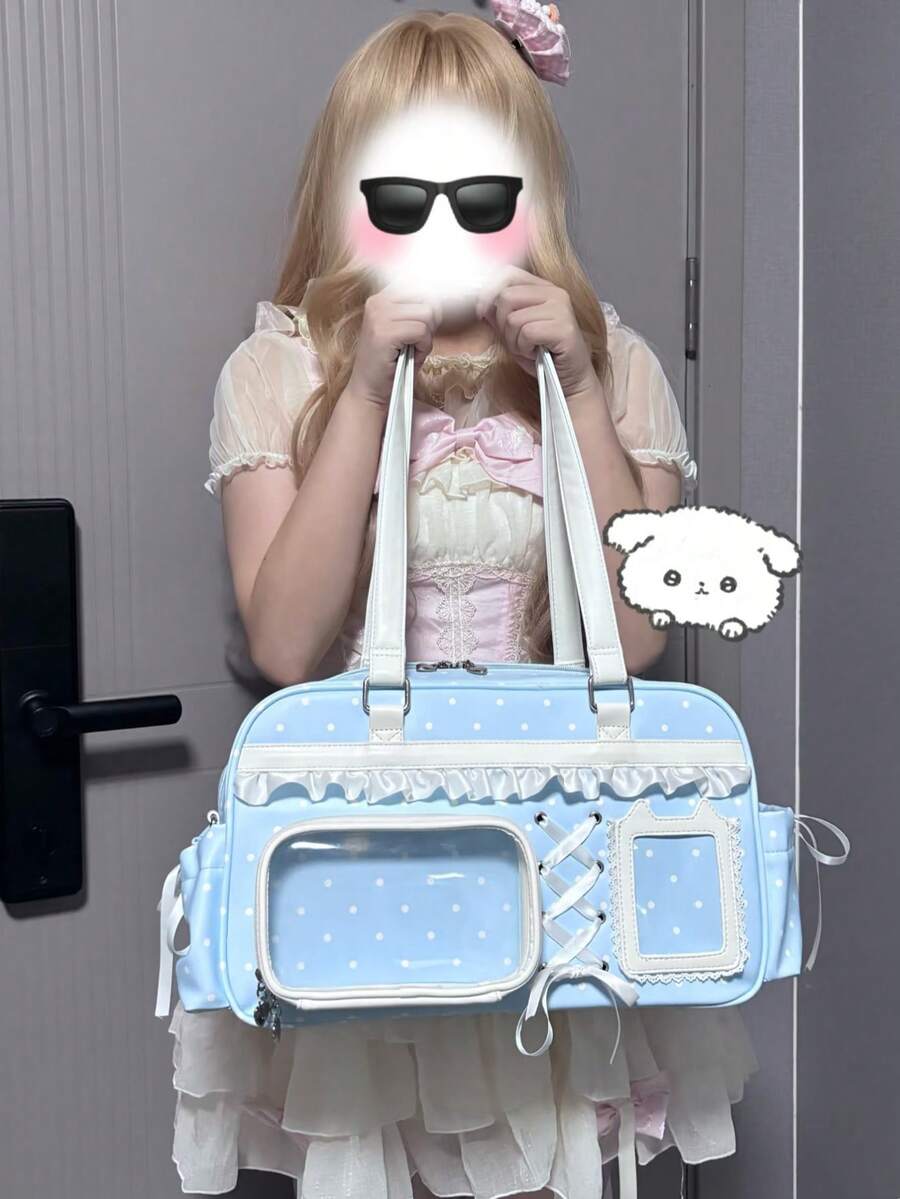 1个休闲时尚街头风甜美可爱波点星星透明徽章装饰单肩包，适合日常、通勤、聚会、送礼、斜挎包 - 彩色 - 查看 1