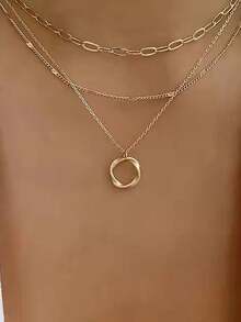1pc Gold Multi-Layer Necklace With Circle Pendant, Fashionable Personalized Choker Necklace, Suitable For Wedding, Date, Party, Birthday, Women Jewelry Gift - Yellow Gold - View 4