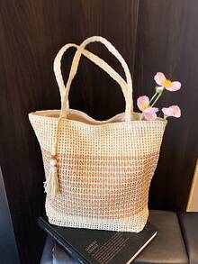 Summer Vacation Beach Bag, New Arrival Niche Handwoven Straw Tote Bag, Large Capacity - Beige - View 6
