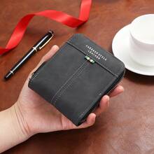 CarrKen 1pc New Vintage Stylish Multi-Function Zipper Wallet, Contrast Color Card Holder For Young Men And Students For Men Money Wallet Mini Wallet Purse Wallet Men Wallet Leather Small Wallet Travel Essential - Black - View 8