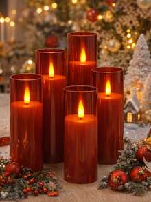 5pcs Flameless Candle Lights With Timer/Remote Control, Battery Powered, Wish Candle Lights, Flameless Odorless Smokeless LED Candles, 5pcs Realistic Wick Pillar Candles, Warm Flame, Suitable For Home, Bedroom, Wedding, Proposal, Christmas, Halloween, Mother's Day, Valentine's Day, Company Gathering Party - Red - View 4