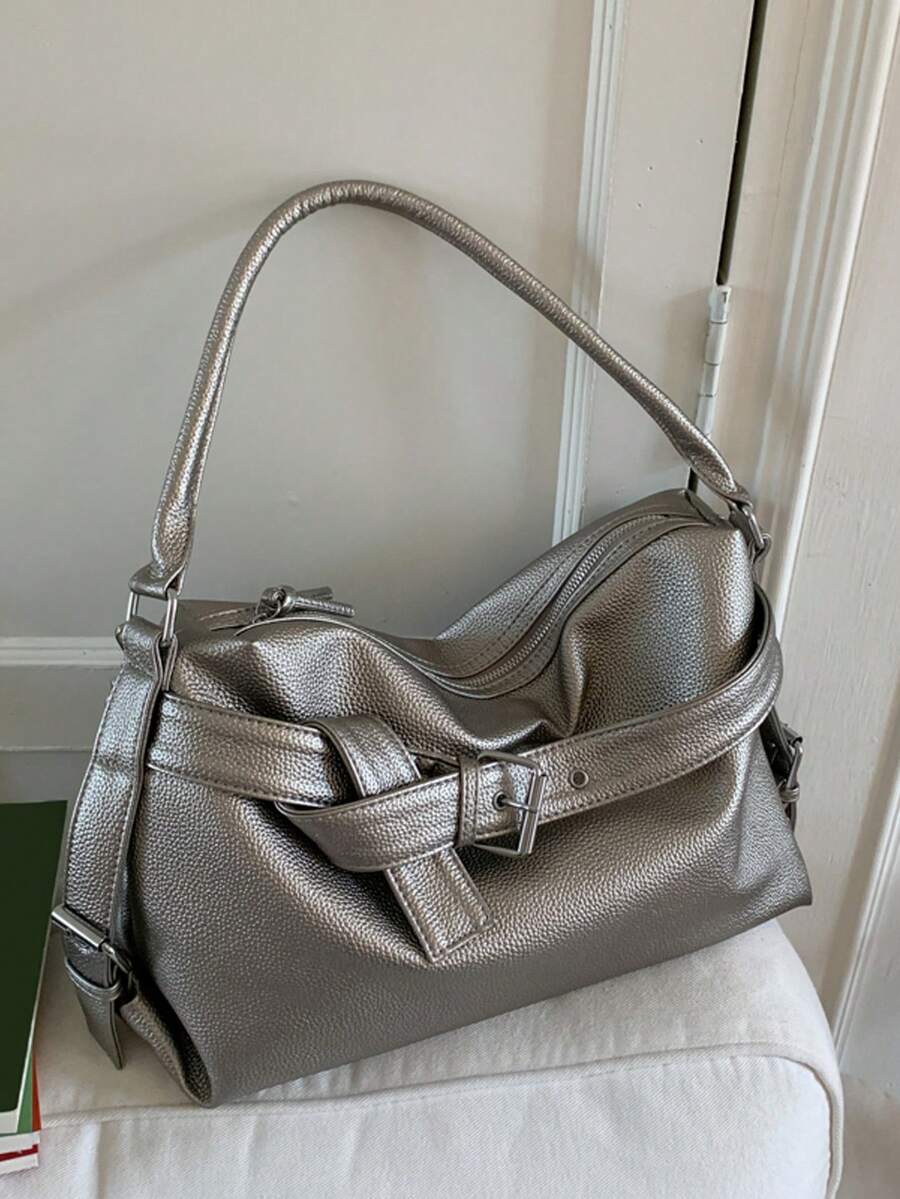 1 件装简约复古荔枝纹女士软皮单肩托特包，女士手提包，秋冬新款女士单肩包，秋季最佳手提包，女士休闲手提包