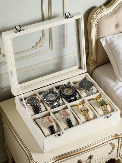 8-Slot Watch Box, Velvet Watch Case With Glass Cover, Unisex Watch Storage Box, Lockable Watch Display Case, Ideal Gift, Gift For Her