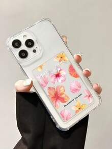 1个可爱花卉字母图案防震透明卡槽手机壳，兼容苹果17 Promax Pro Air / 三星Galaxy S26 S25 S24 S23 S22 Ultra / A12 A13 A14 A15 A16 A34 A35 A36 A53 A54 A55 A56 A04 A05 A06 A07 - 無色 - 查看 2