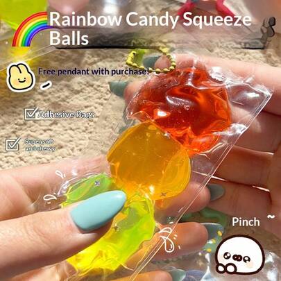1pc Rainbow Candy Squishies, Mini Flattened Soft Candy Squishies, Birthday Christmas Halloween Easter Gift (Accessory Color Random, Does Not Affect Use)