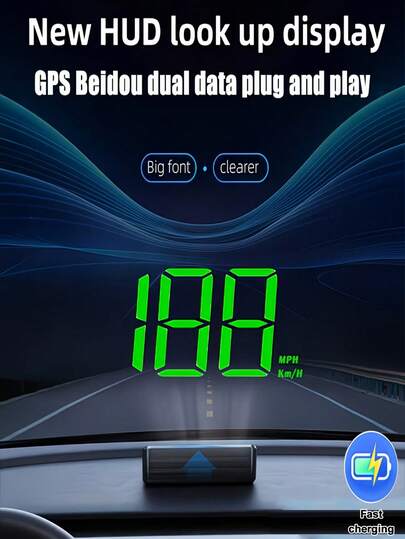 高清车载抬头显示器（HUD）挡风玻璃速度表投影仪，可选择公里/小时或英里/小时显示，带自动光线传感器和里程单位显示，适用于所有车型，圣诞节、新年、感恩节礼物佳选