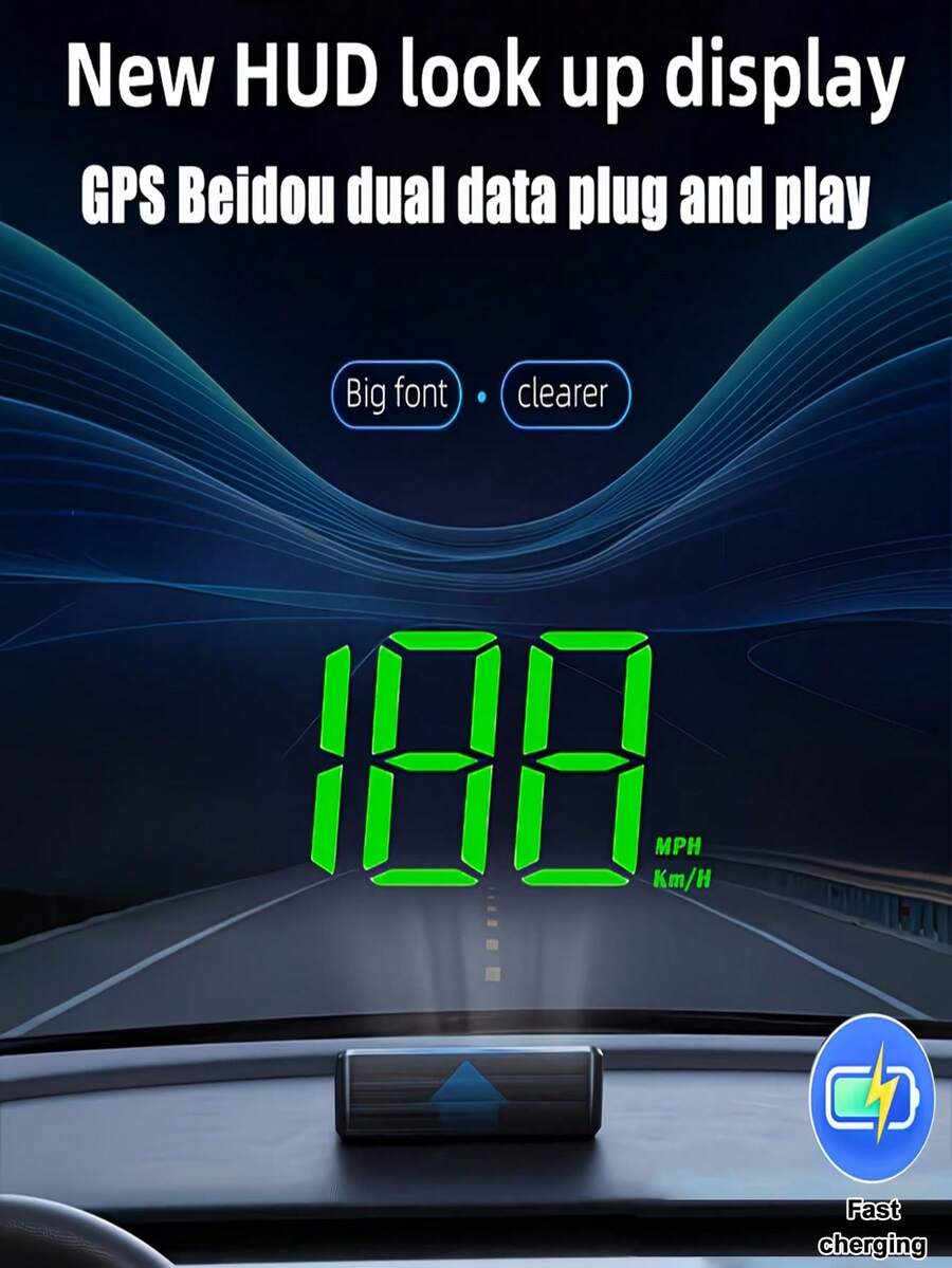 High-Definition Car Head-Up Display (HUD), Optional Km/H/Mph Display, With Windshield Speedometer Projection Function, Equipped With Automatic Light Sensor, Km/H Speed Unit Display, Suitable For All Car Models, Ideal Gift For Christmas, New Year And Thanksgiving. - A - View 1