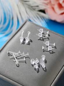 透明隐形塑料睡眠耳塞，无需摘取，防堵塞耳洞，耳钉，耳软骨耳环 - 彩色 - 查看 2