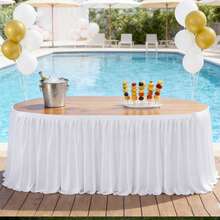 1pc White Polyester Table Skirt, Fits 72inch/183cm Rectangular Tables, Wrinkle-Resistant And Easy To Clean Ruffled Tablecloth, Suitable For Birthday Cake Tables, Banquets, Weddings, Bridal Showers, And Various Party Celebrations - White - View 8