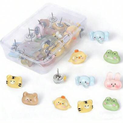 Push Pins Bulletin Board - 30 Pcs Decorative Push Pins Cork Board, Cute Animal Thumb Tacks With Box Home Office School Hanging Posters Maps Photo Feature Wall