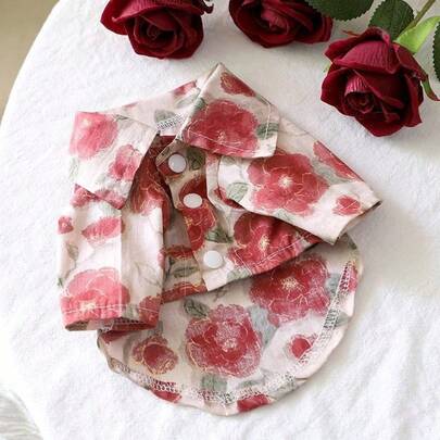 宠物衬衫一件装，玫瑰花图案，防掉毛，适合室内外猫狗，夏季款