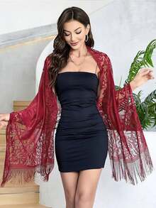 Elegant Burgundy Lace Scarf, Women Evening Dress Shawl - S48844-wine Red - View 3