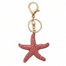 Rhinestone Ocean Starfish Car Key Chain Metal Keyring Bag Charm Keychain, Creative Cross-Border Gift, Zinc Alloy Jewelry, Summer Car Accessories Cute Goth Y2k Bag Accessories Lanyards With Id Holder Car Accessories Bag Charms  Party    Zinc Alloy    Marine Life - Màu Hồng Tươi - Xem 5