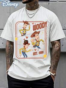 Disney Officially Licensed Graphic T Shirts 100 Percent Cotton Shirt, Woody EST.1995 T-Shirt, Unisex, 220g, Retro Vintage, Crew Neck Short Sleeve, Casual Daily Wear - 白色 - 查看 1