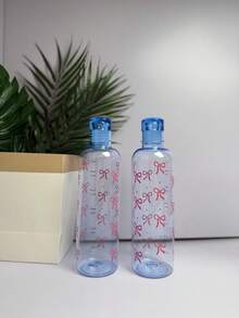 1 pieza/2 piezas, Botella de agua de plástico de 500ml, con estampado de lazo, taza de agua de alta calidad con marcas, botella de bebida para deportes al aire libre y escuela (Rosa/Negro/Azul) - Multicolor - Ver 9