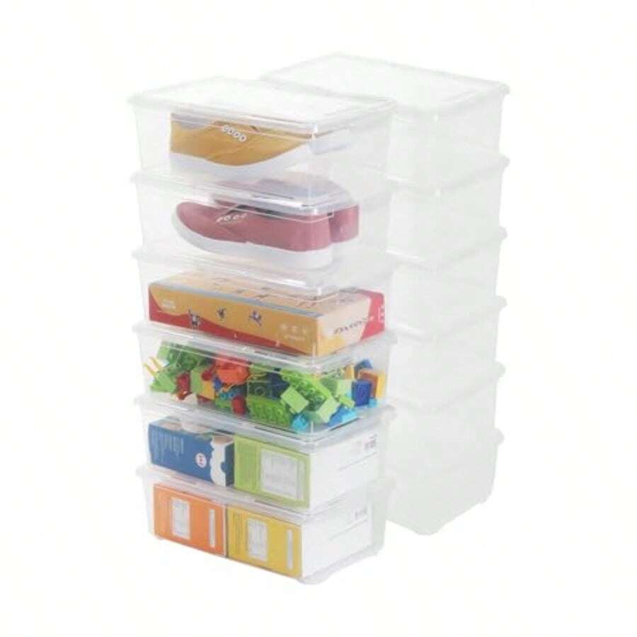 Caja de almacenamiento de zapatos apilable de plástico transparente con tapa recipientes duraderos para zapatos manualidades y suministros de arte 12 unidades 6 unidades - Transparente - Ver 1