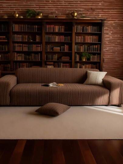 1 tấm bọc ghế sofa kẻ sọc, phù hợp cho mọi mùa, thiết kế tối giản, vải co giãn có thể giặt máy, chống trầy xước và chống trơn trượt, tấm bảo vệ ghế sofa cho phòng khách.