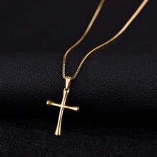 1件18K镀金银色不锈钢时尚休闲祈祷十字架吊坠项链，适合女性日常佩戴 - 銀色 - 查看 4