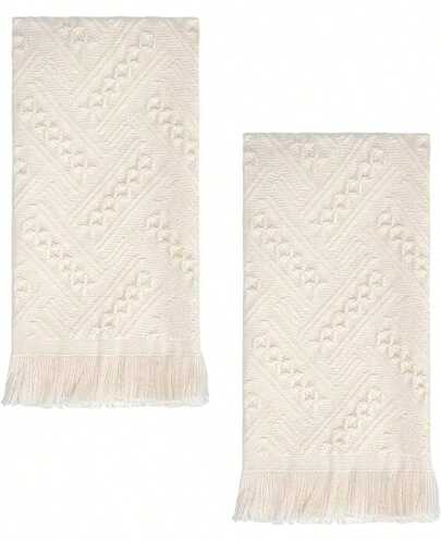 Luxury Decorative Hand Towels Bathroom: 2 Packs 14X30% Cotton Turkish Absorbent Soft Face Towel Set Boho Bathroom Decor Kitchen Hotel Spa Farmhouse Guest Tea (White, 14X30)