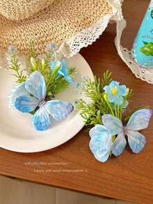 1pc Spring/Summer Blue Orchid Flower Hair Clip, Beach Vacation Style Photo Prop Hairpin, 2026 Hair Accessory - Multicolor - View 6